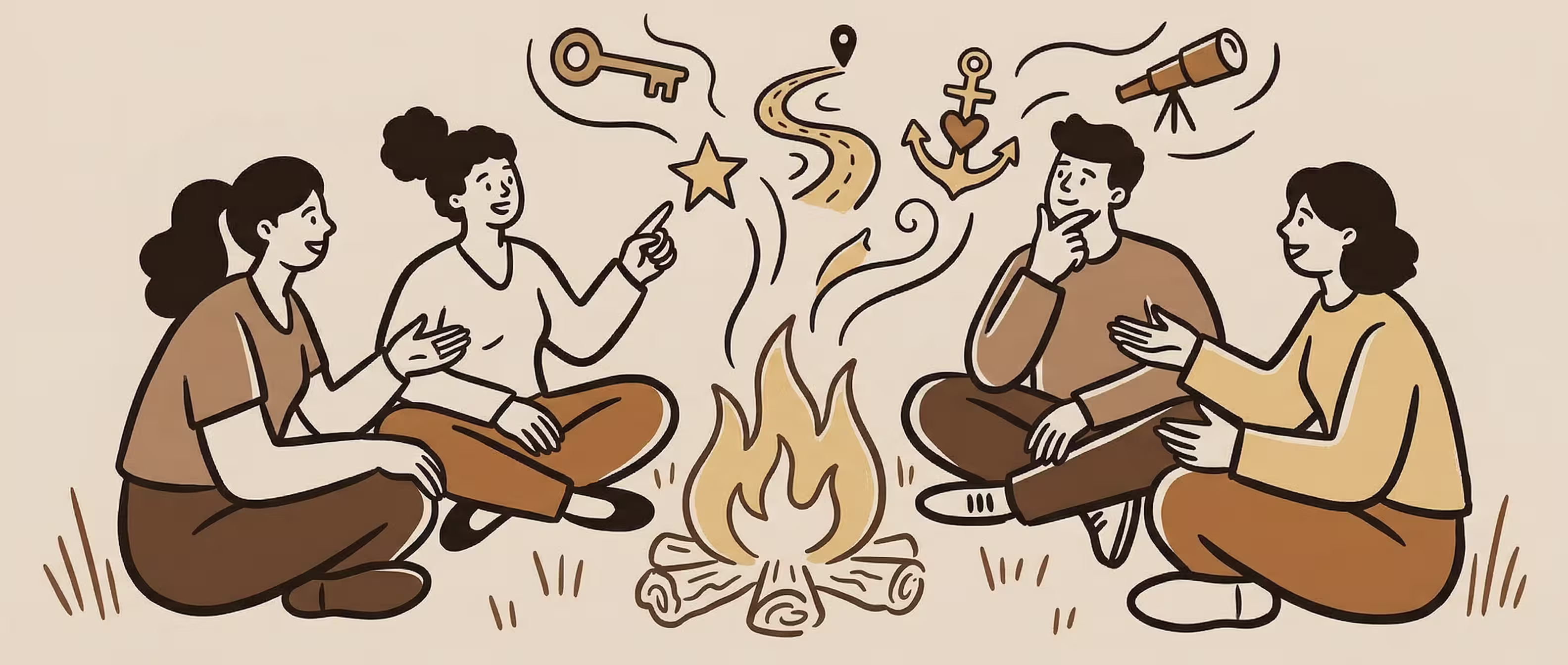 Two best friends sitting together in a relaxed setting, moving past small talk into a deeper conversation