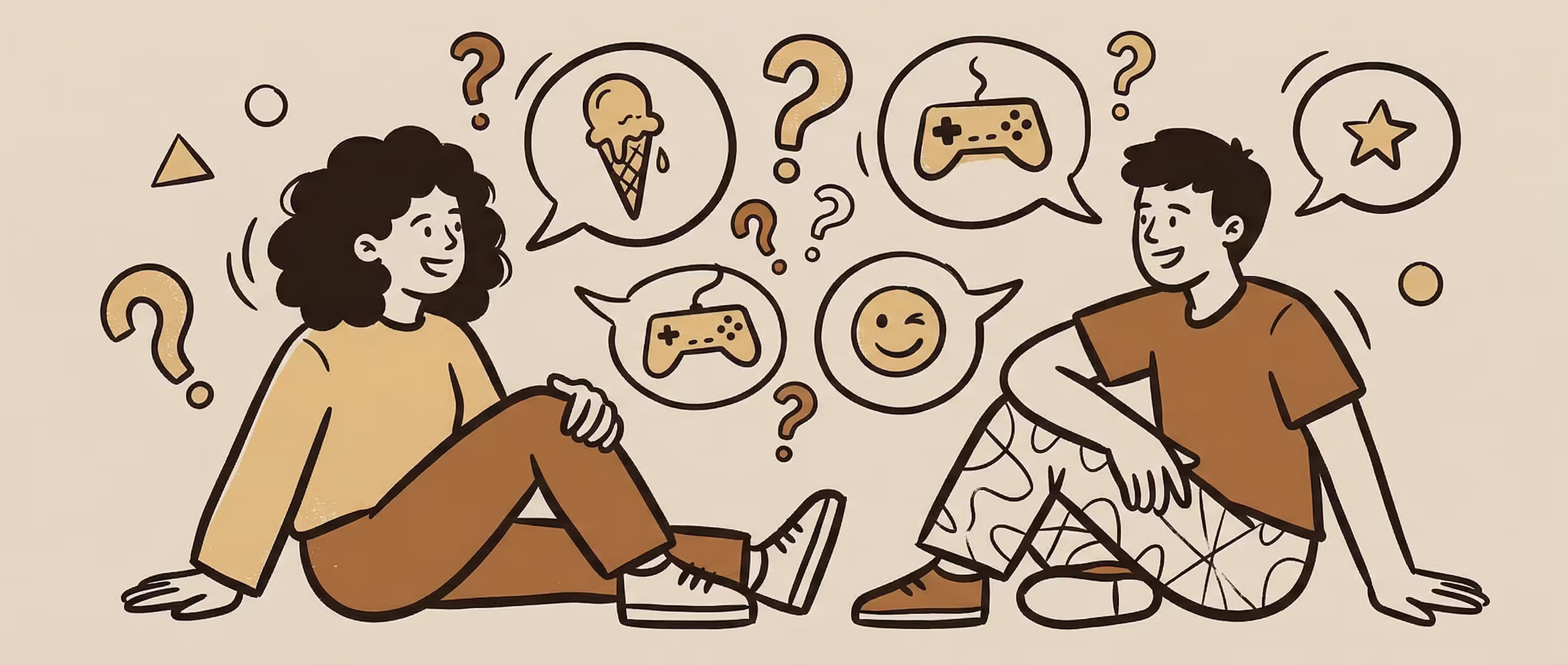 Two brothers laughing together during a relaxed moment, sharing fun questions and easy conversation