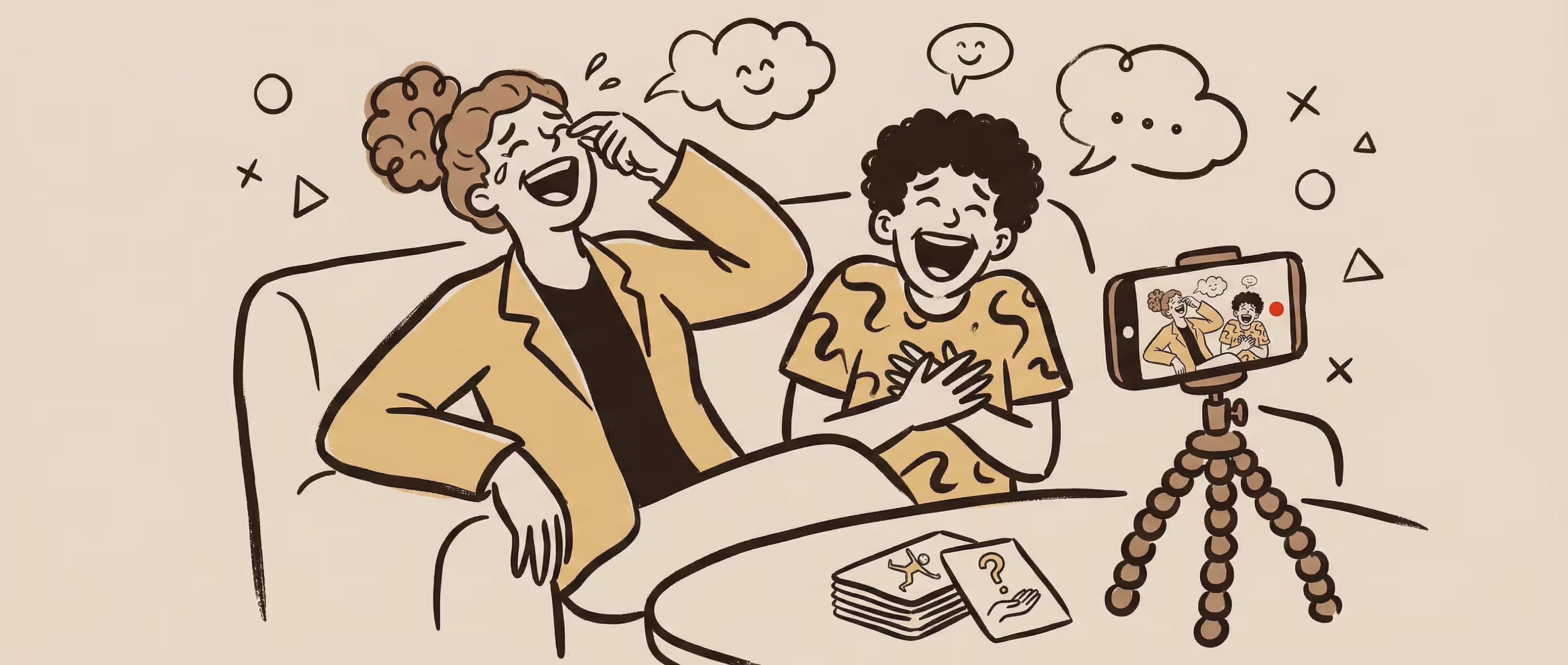 A phone propped up recording a mother and child playing truth or dare, capturing their genuine reactions and laughter on video