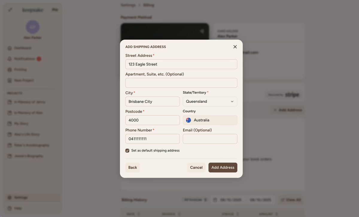 Complete address
form
