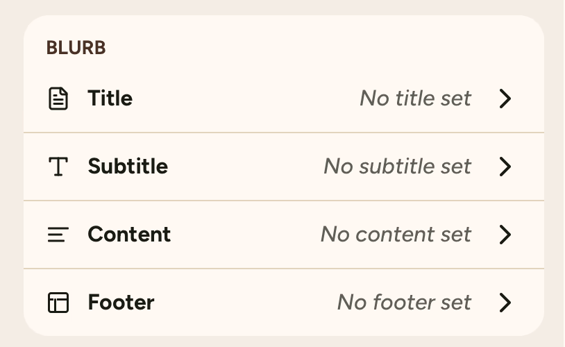 Blurb section overview