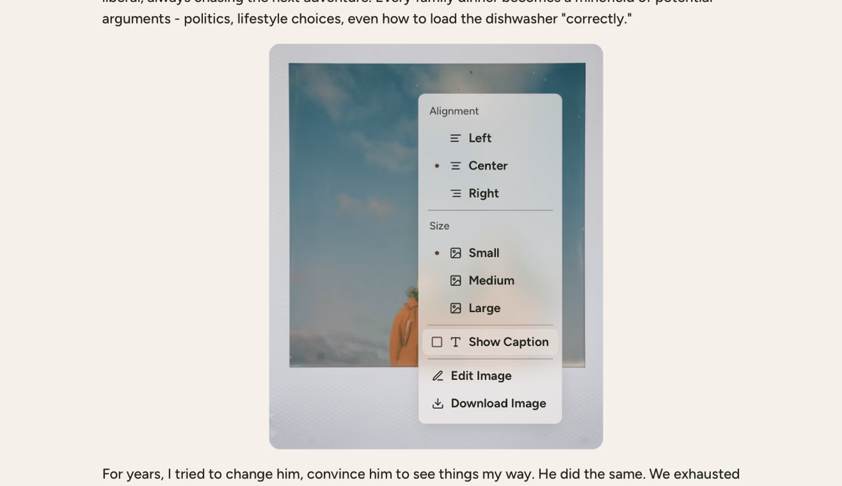Right-click photo menu showing caption
option