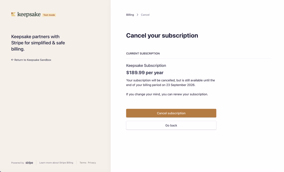 Confirmation
screen