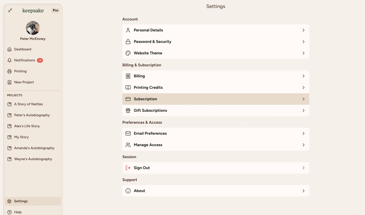 Subscription
menu