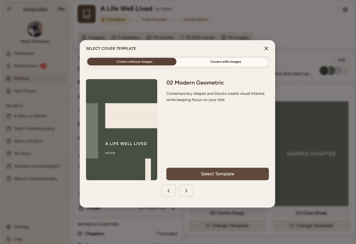 Cover template selection