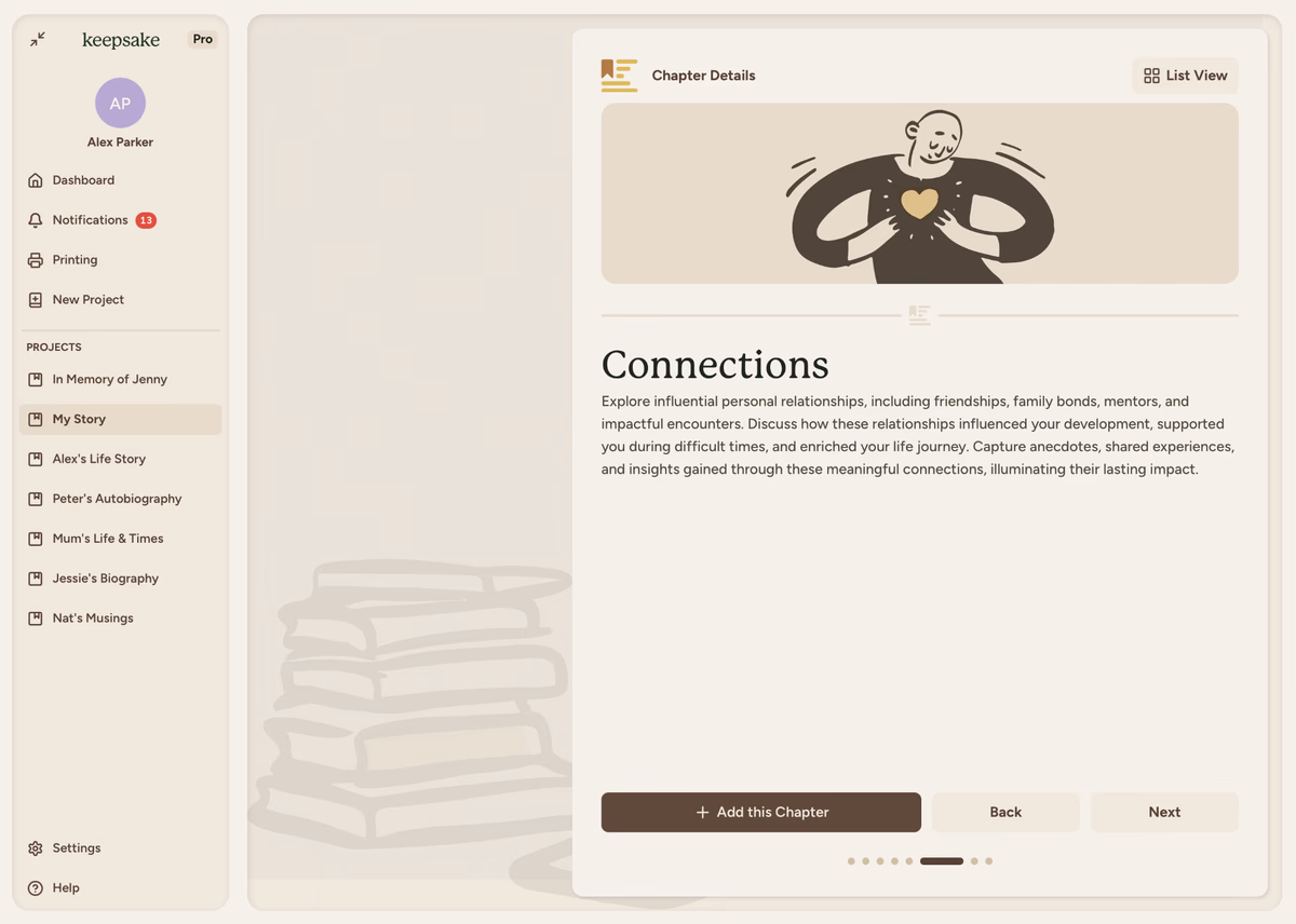 Project overview with
chapters