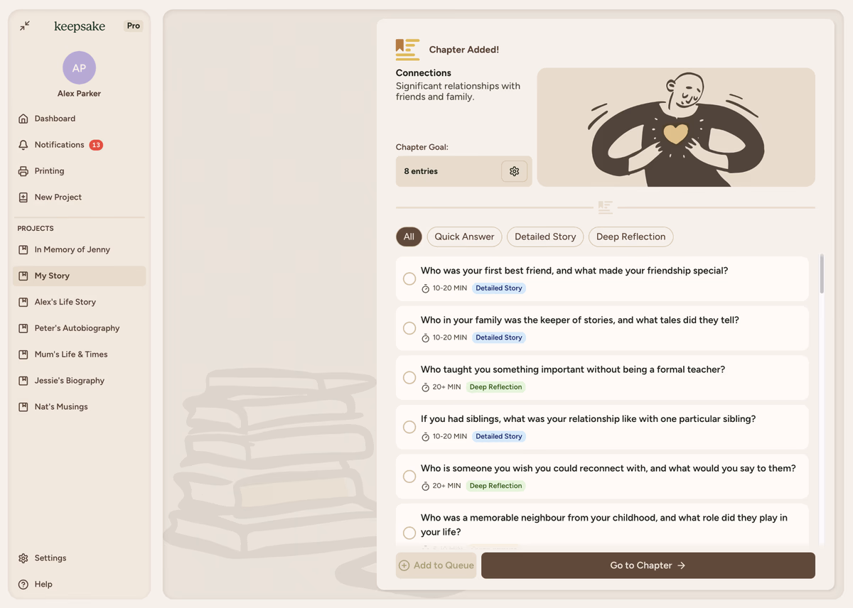 Project overview with
chapters