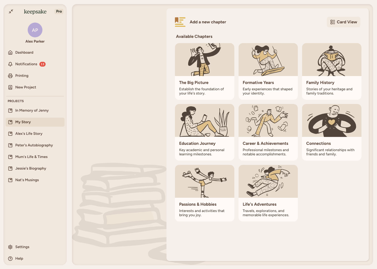 Project overview with
chapters