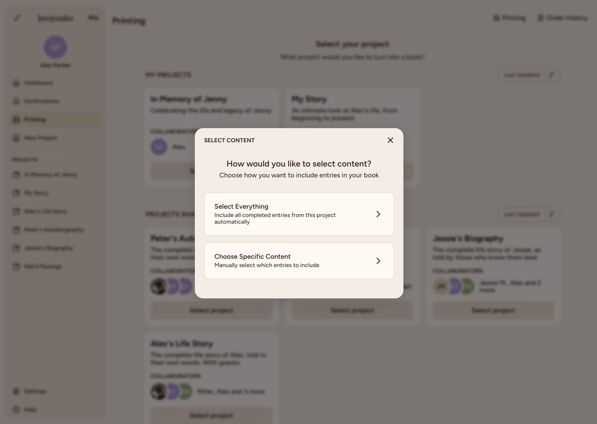 Content selection
options