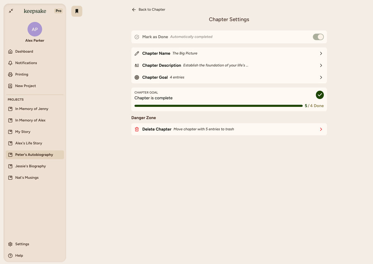Chapter settings
menu