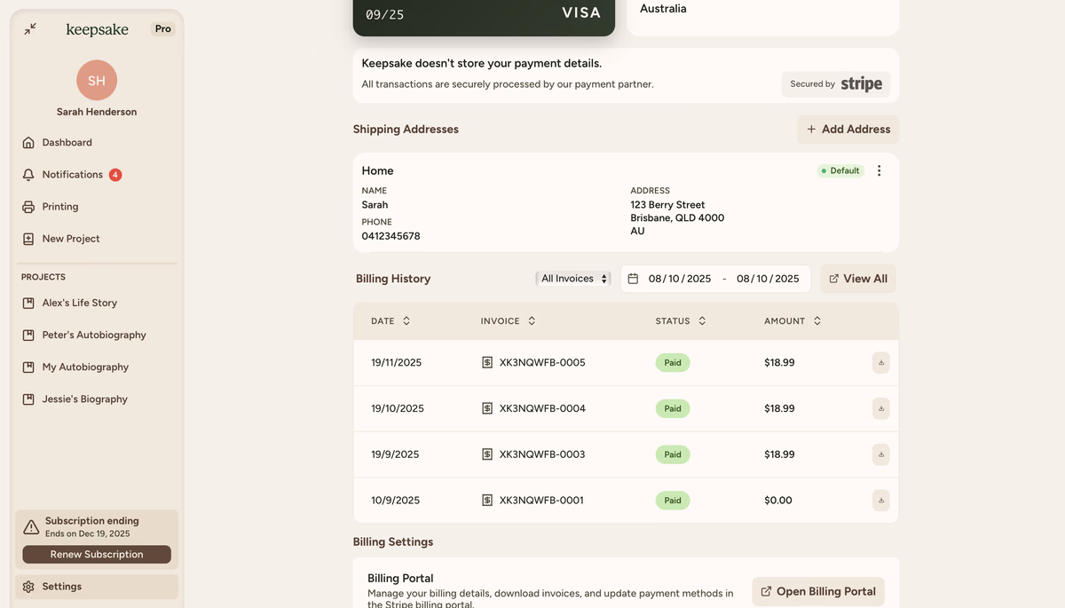 Billing
history
