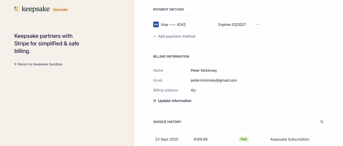 Edit billing
info