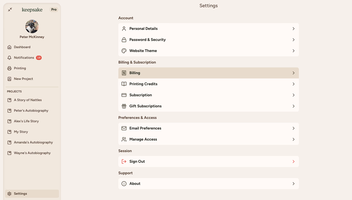 Billing
section