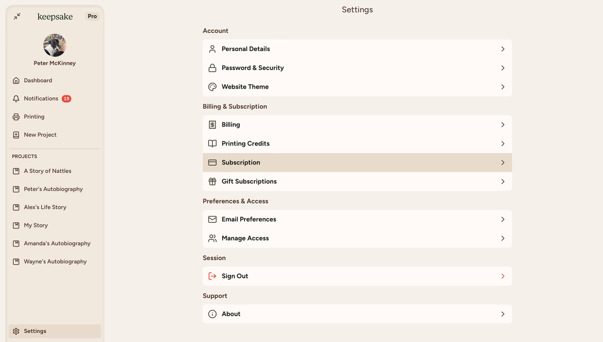Subscription
menu