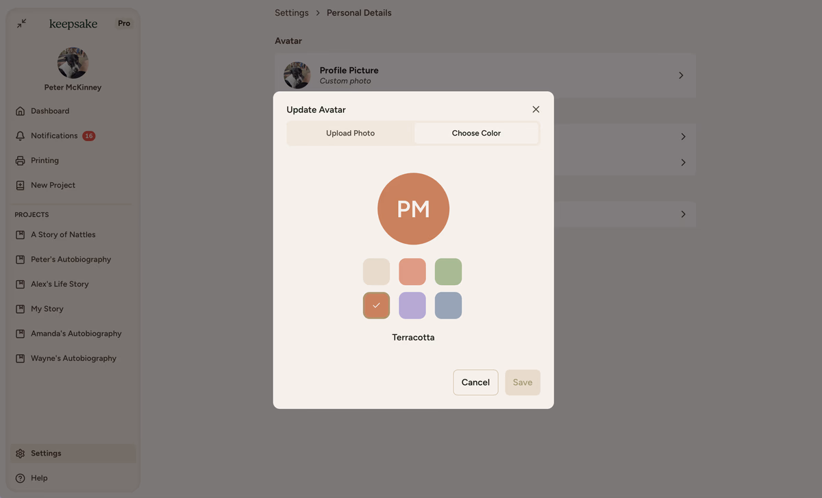 Profile customisation
popup