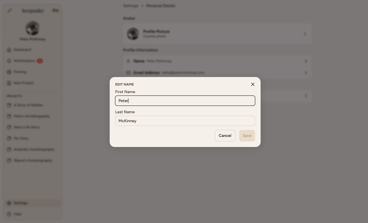 Name input
popup