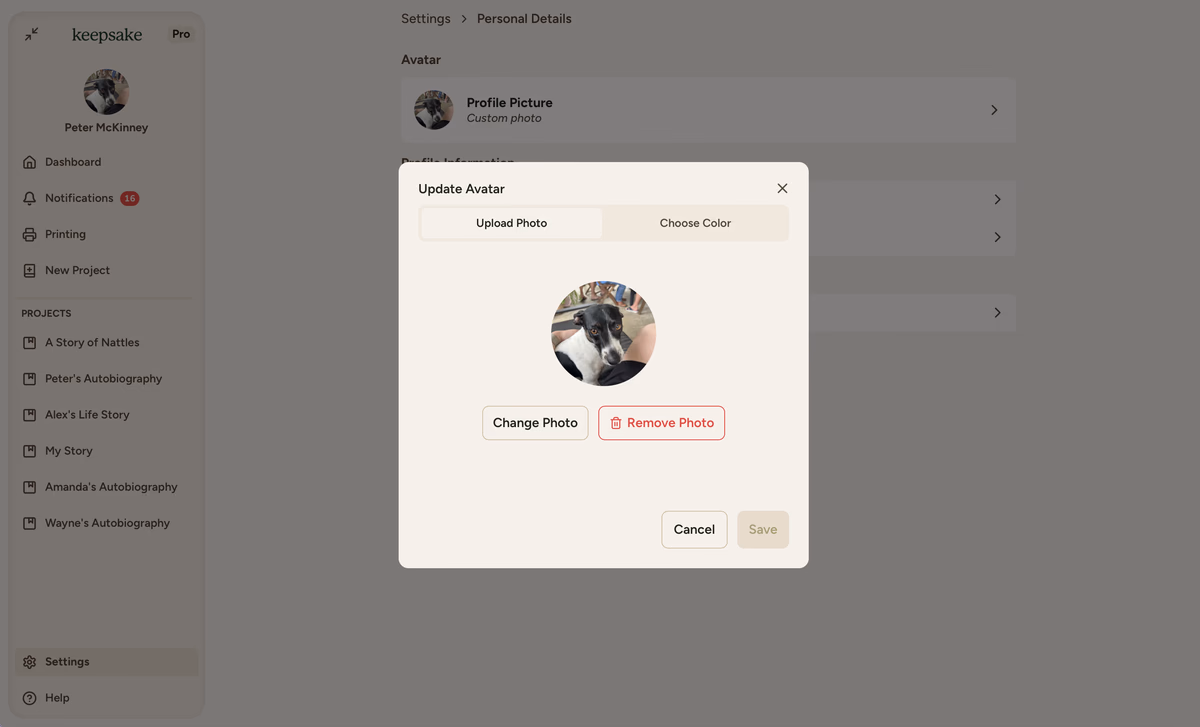 Profile customisation
popup