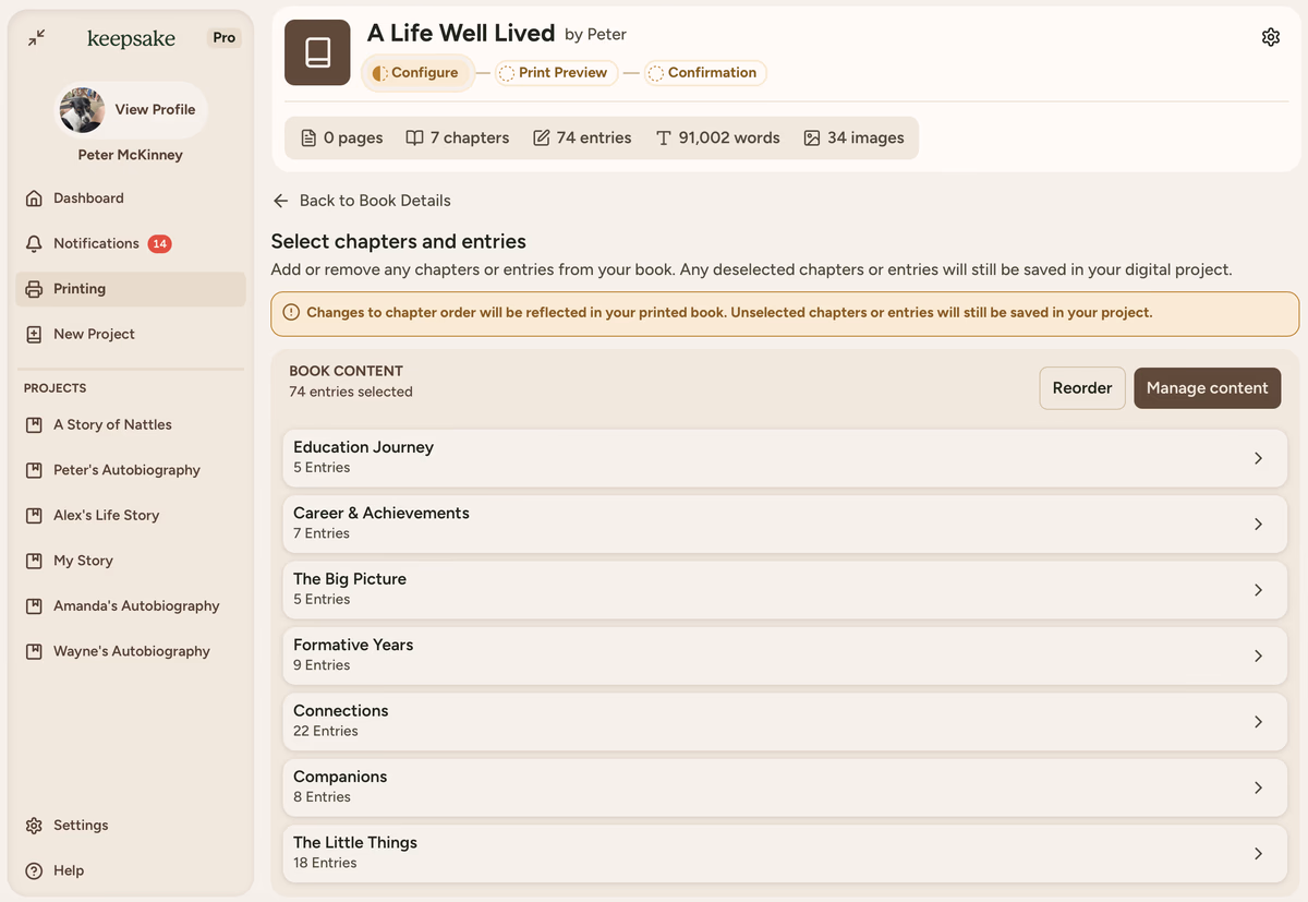 Reorder interface