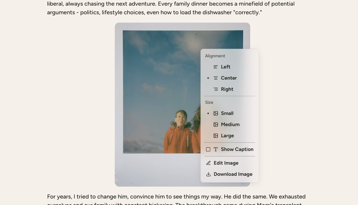 Photo right-click menu with alignment
options