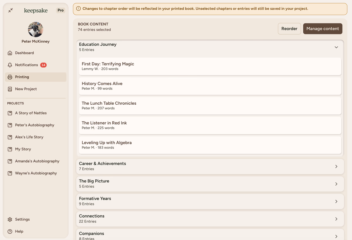 Detailed selection
view