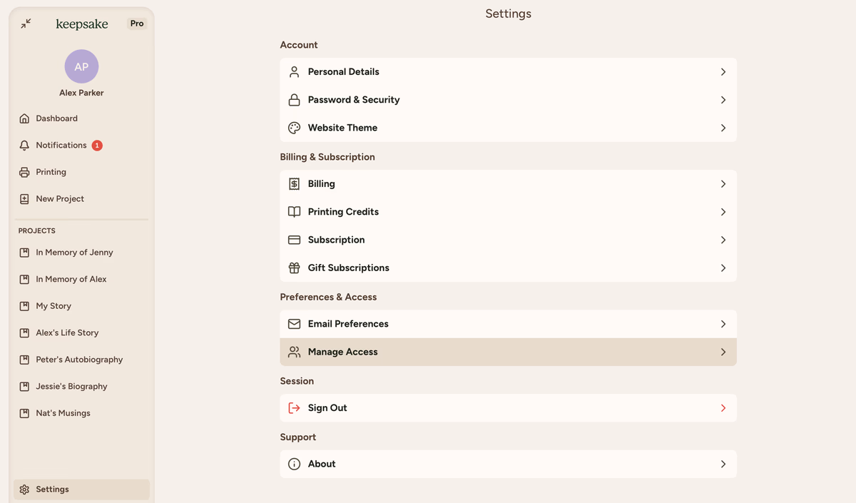 Manage Access
option