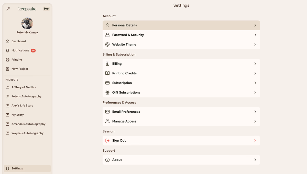 Personal Details
menu