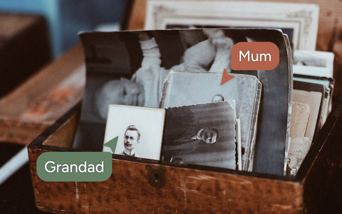 Collaborative photo memories showing family polaroids